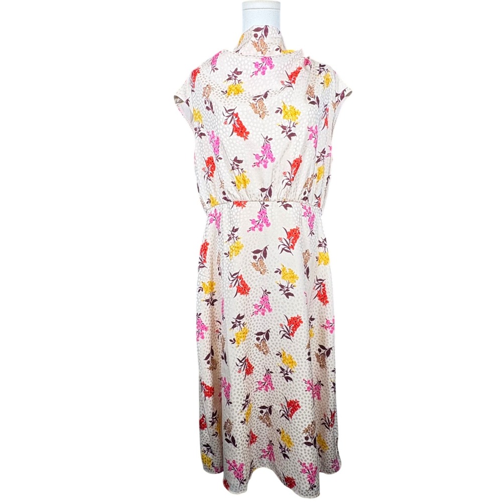 Ann Taylor Petite Floral Cowl Neck Midi Dress Pink Yellow Womens Size 12P